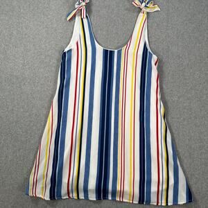 Pants Store Striped Mini Dress Women's Medium Tie Shoulder Scoop Neck Swing Blue